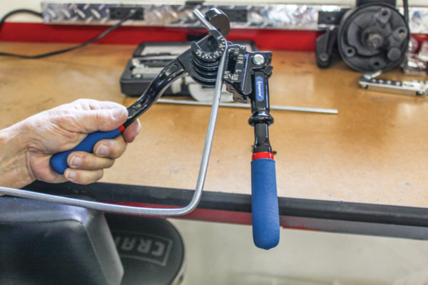 Using this Summit Racing tubing bender, it’s easy to achieve smooth, professional, kink-free bends. The caveat here is to be sure to set the tubing in the corresponding grooves so as to not kink it.