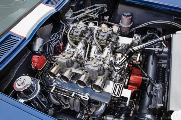 The aluminum 327 Chevy was stroked to 377 cubes, the same displacement as the original’s mill.
