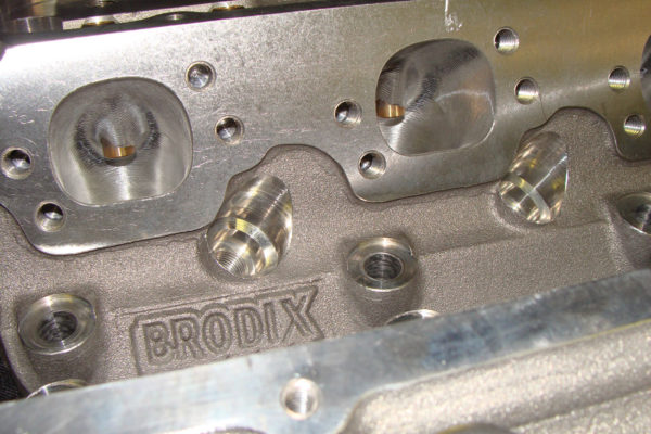The exhaust ports are fairly large for small-block heads, promoting better airflow in and out of the cylinder.