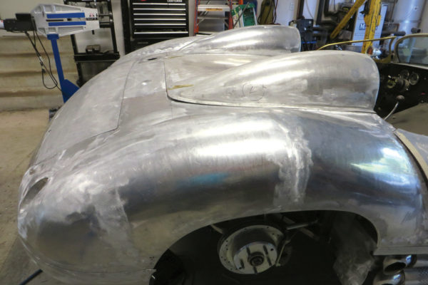 Here's how the rear quarter panel looks with the seams welded and smoothed.