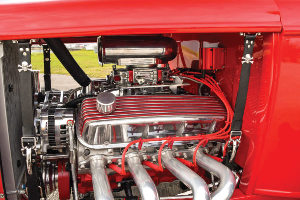  Talk about a radical boost in power. The big-block Chevrolet pumps out over 500 horses more than the original ’32 Ford’s 65 hp flathead.