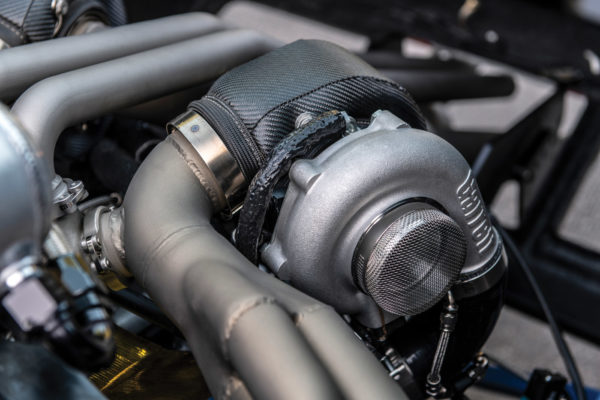 Pumping up the V6 EcoBoost is a pair of Garrett turbochargers. This additional airflow requires dual Aeromotive fuel pumps, along with a 3.0-liter surge tank, to prevent fuel starvation during hard cornering and braking.