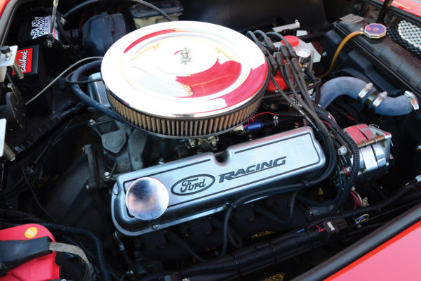 Under the hood is a a 289 Ford, stroked with a 302 crank and mild cam, and backed by a BorgWarner T5 transmission.