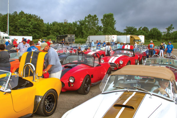 The staging area at a truck stop was jammed tight with Cobras prior to roaring into London, Ohio.