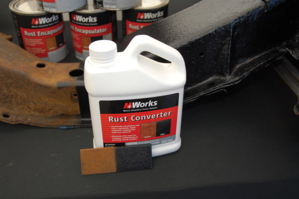 Another approach is to use MWorks Rust Converter. Instead of removing surface rust, it chemically converts it into an inert black polymer that prevents future rust from forming. 