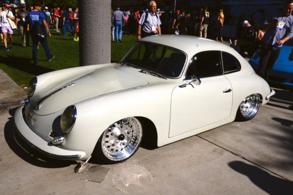 Trick wheels and a lowered suspension give this Porsche 356 coupe a whole new look.