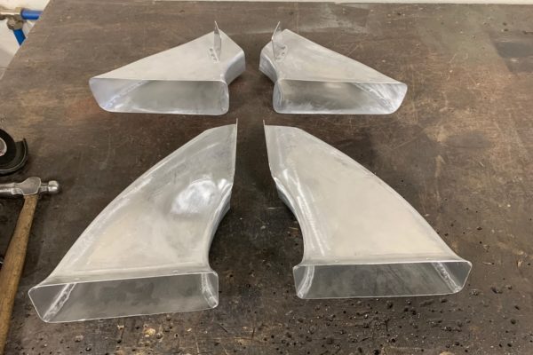 Austin's shop fabricated these aluminum air ducts, which will be left unpainted.