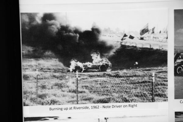 During a catastrophic fire at Riverside in 1962 the magnesium wheels caught fire as well and track workers had to bury the car with dirt to put out the flames.