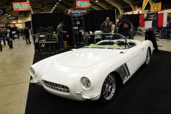 Hailing from Windsor Colorado, Pinkee’s Rod Shop rolled out a “bring it forward” C1 Corvette, with modernized trim, an Art Morrison Chassis, and stripped of its original chromed grille teeth.
